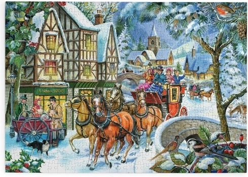 House of Puzzles Winterliche Postkutsche – Puzzle mit 500 extra großen Teilen