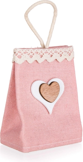 Geschenktasche aus Baumwolle mit Herz, hellrosa 7 × 12 × 4 cm