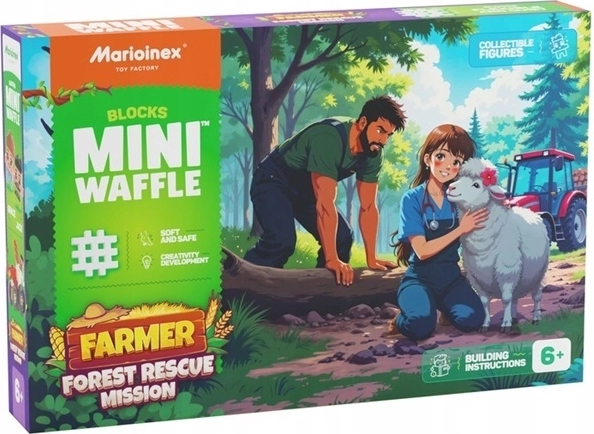 Marioinex Mini Waffle Baustein-Set Bauernhof-Wald-Rettungsmission 100 Teile