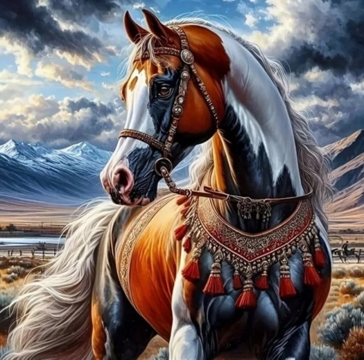 Malen nach Zahlen – Pferd in indianischem Geschirr 40 × 50 cm