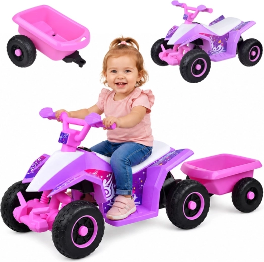 Kinder-Elektro-Quad mit Akku und Anhänger mit Licht- und Soundeffekten – Rosa