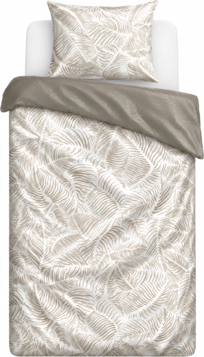 Baumwoll-Satin-Bettwäsche MILAGRO VERDE Zarte Blätter beige-grau 140 × 200 cm
