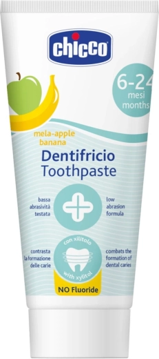 Chicco Kinderzahnpasta Apfel–Banane ohne Fluorid 50 ml (6–24 Monate)