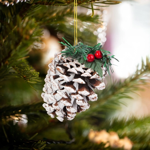 Weihnachtsdekoration Tannenzapfen mit roten Beeren, 12 cm, 2 Stück