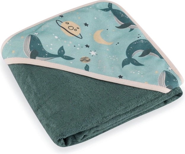 PETITE&MARS Bambus-Kapuzenhandtuch Loulou Whale Song 100 × 100 cm