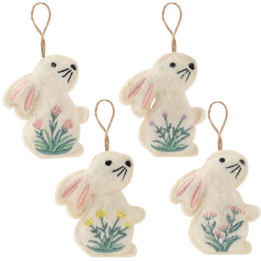 Oster-Hängehäschen aus Filz 6,5 × 9 cm – Set mit 12 Stück, Mix aus 4 Designs