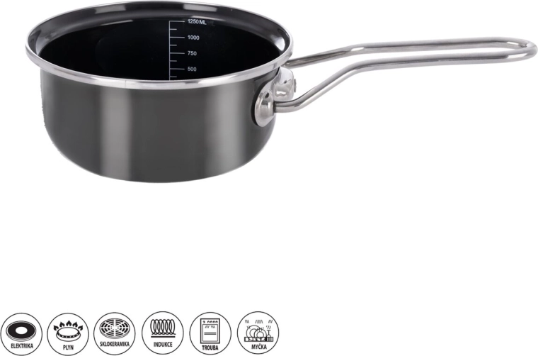 Emaillierter Stieltopf METALIC mit Bördelrand, 18 cm