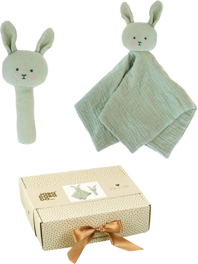 Jabadabado Geschenkset für Baby mit Schmusetuch und Rassel Bunny grün