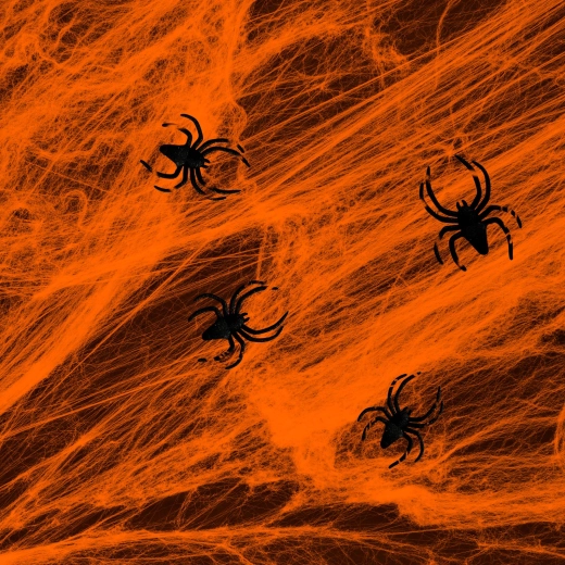 Orangefarbenes Halloween-Spinnennetz mit Spinnen