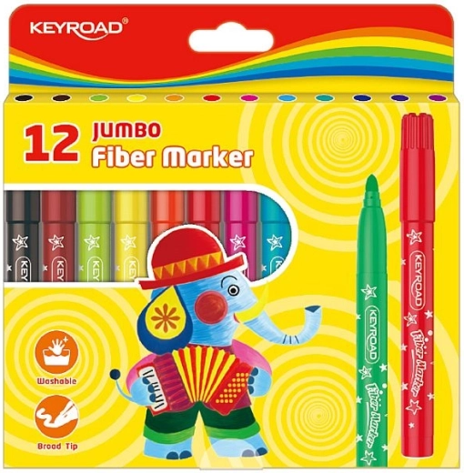 Auswaschbare Marker KEYROAD Jumbo, 12 Farben