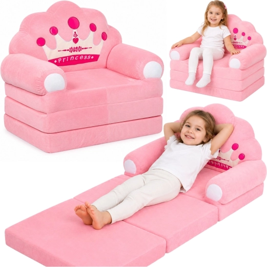 Ausklappbarer Kinderstuhl 2-in-1 Prinzessin mit Krone – Rosa