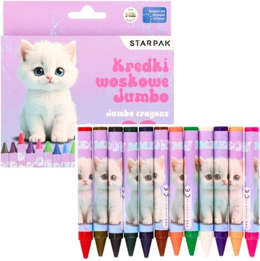 Jumbo-Wachsmalstifte mit Kätzchenmotiv, 12 Farben - 1 Stück