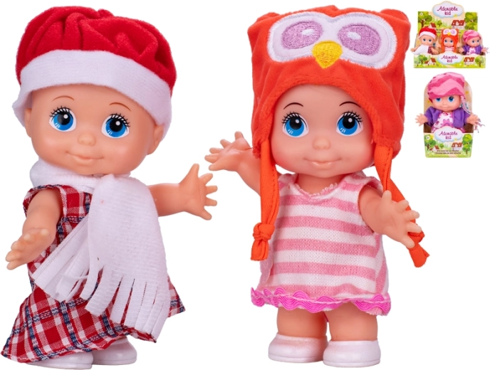 Babypuppe mit festem Körper 13 cm, verschiedene Mützchen
