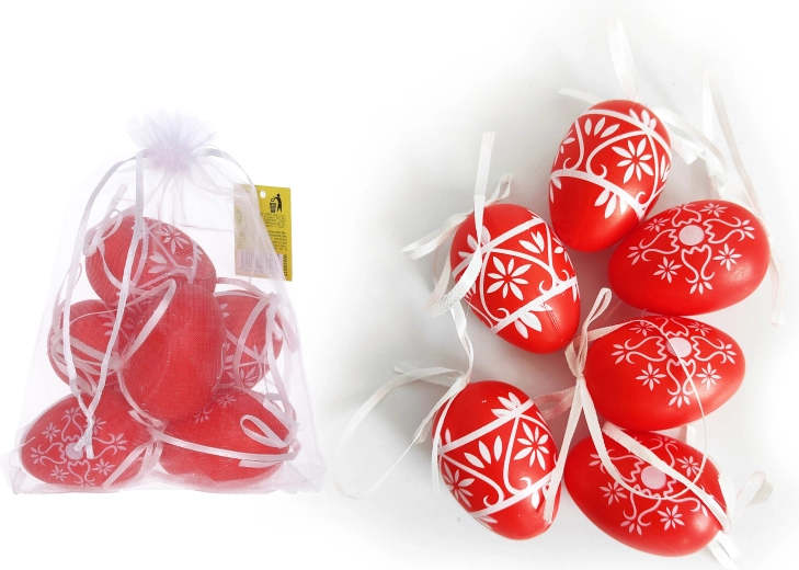 Dekorative Kunststoff-Eier, rot, 6 cm – 6 Stück