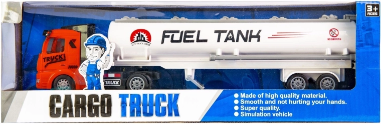 Lastwagen mit Tankauflieger mit Pull-Back-Schwungradantrieb und roter Kabine – 1 Stück