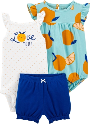 Carter’s 3-teiliges Baby-Set: Trägerbody, Kurzarmbody und Shorts Blue Orange (Mädchen)