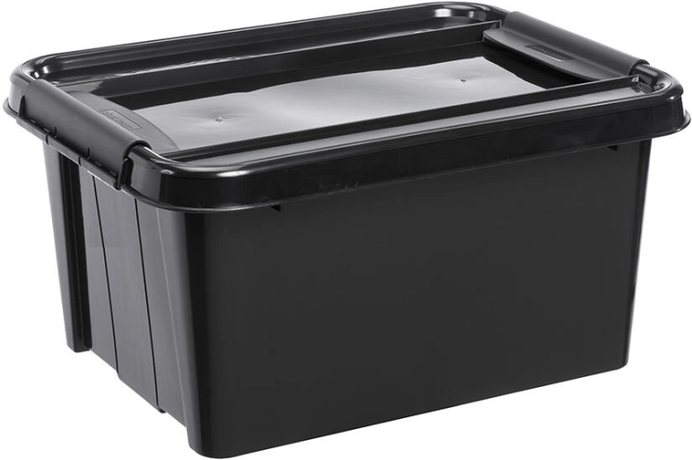 Aufbewahrungsbox mit Deckel 32 l aus recyceltem Kunststoff, schwarz