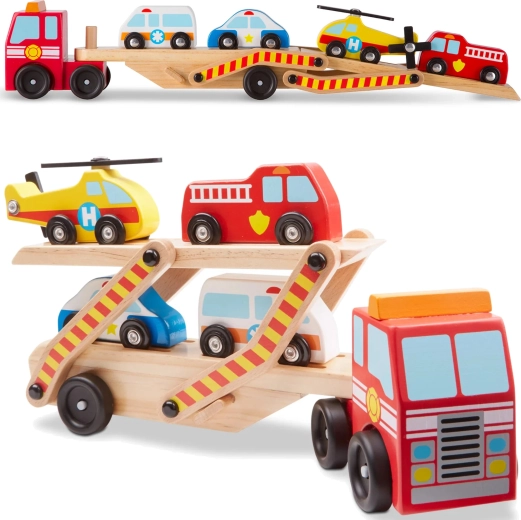 Melissa & Doug Holz-Transporter für Rettungsfahrzeuge mit Fahrzeugen (6 Teile)