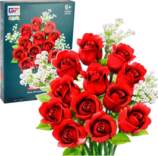Konstruktions-Bauset Blumenstrauß rote Rosen und Schleierkraut, 952 Teile
