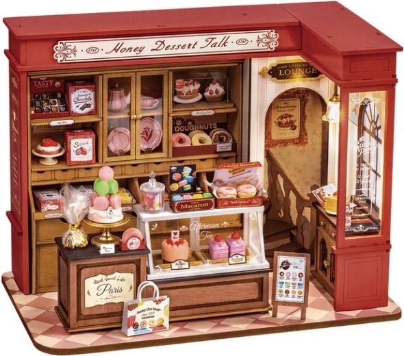 ROBETIME Miniaturhaus „Honigkonditorei“ – Diorama mit LED‑Beleuchtung 1:16