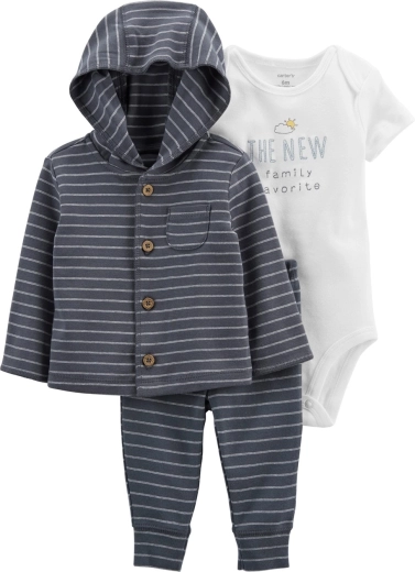 Carter’s 3-teiliges Set für Jungen: Hoodie, Jogginghose und Kurzarm-Body grau gestreift (Gr. 56)
