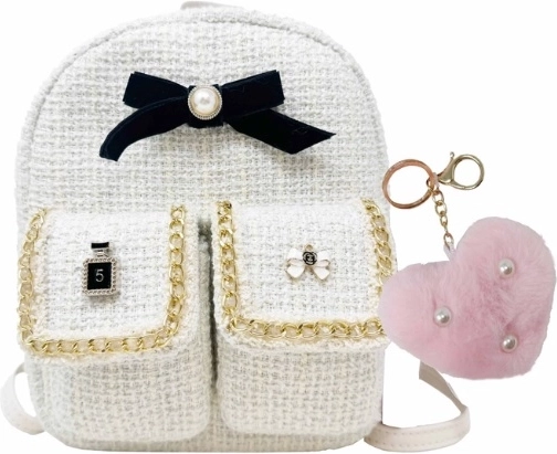 Hot Focus Kinder-Rucksack mit Pompon-Anhänger, weiß