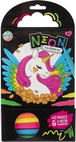 Neon-Malbuch mit Einhorn 15 × 15 cm (40 Seiten) + 5 Neon-Filzstifte