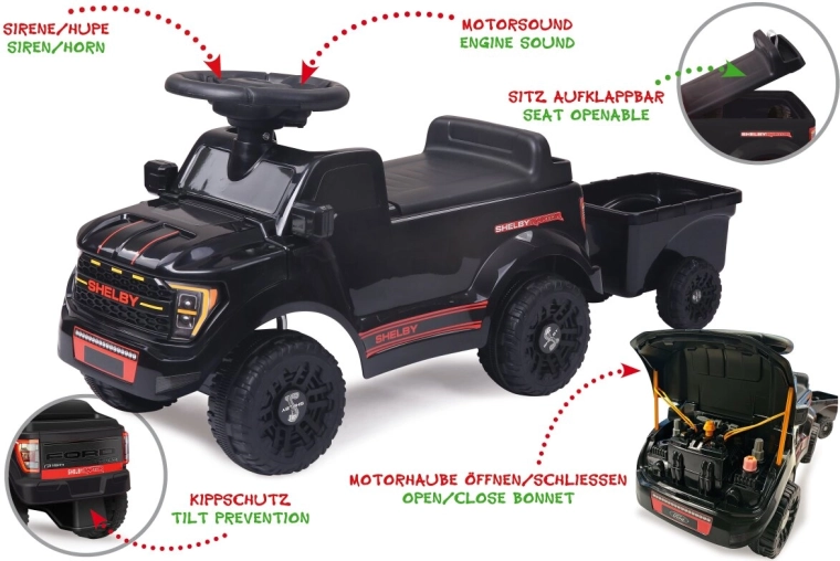 Rutschfahrzeug Shelby Ford F-150 Raptor mit Anhänger, schwarz