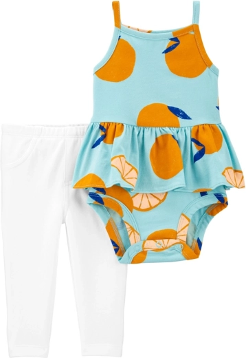 Carter's 2-teiliges Set – Trägerbody und Leggings in Blau-Orange für Mädchen (6 M)