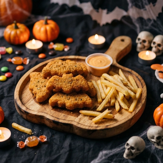 Halloween-Serviertablett aus Holz in Kürbisform