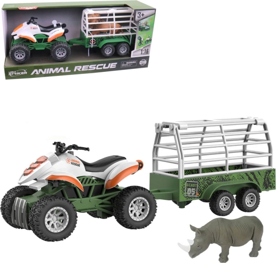 Spielset Tierrettung – Quad mit Schwungradantrieb mit Anhänger, Licht und Sound
