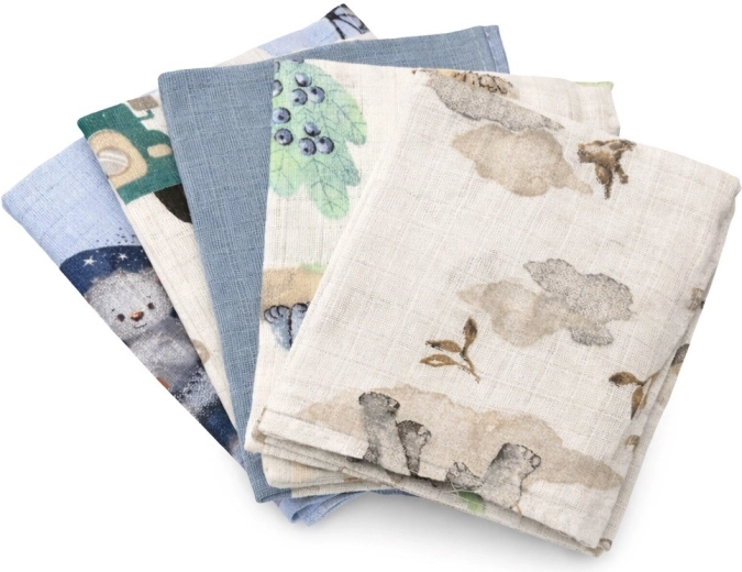 Baumwoll-Mulltücher mit Aufdruck NEW BABY 60×80 cm, Set für Jungen, 5 Stück