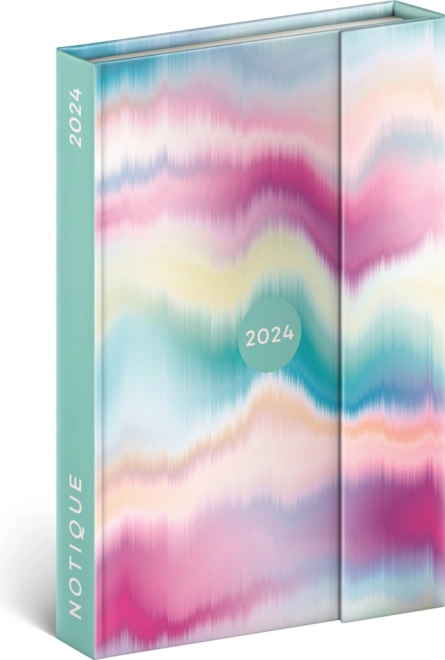 Wöchentlicher Taschenkalender 2024 mit Magnetverschluss, Batik, 11 × 16 cm