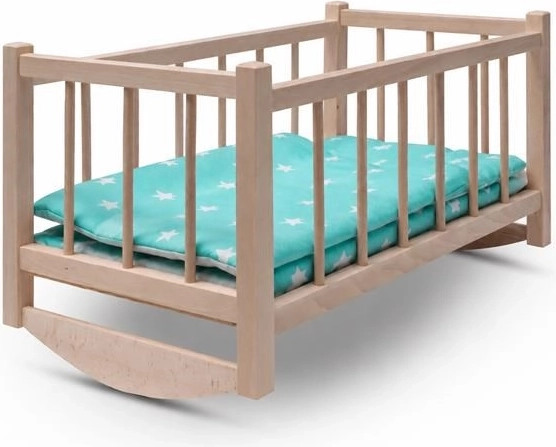 Baby Mix Holzwiege/-bettchen für Puppen mit Bettwäsche Stars Mint - 1 Stück