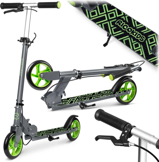 Klappbarer Kinderroller RICO KIDS Kodi grau‑grün mit Hand- und Fußbremse