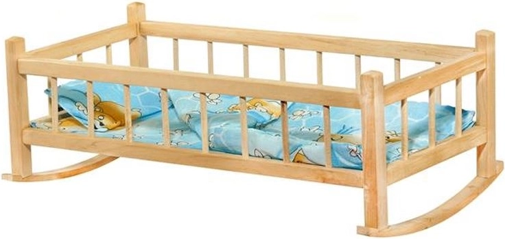 Große Holzwiege für Puppen mit Bettwäsche – 1 Stück