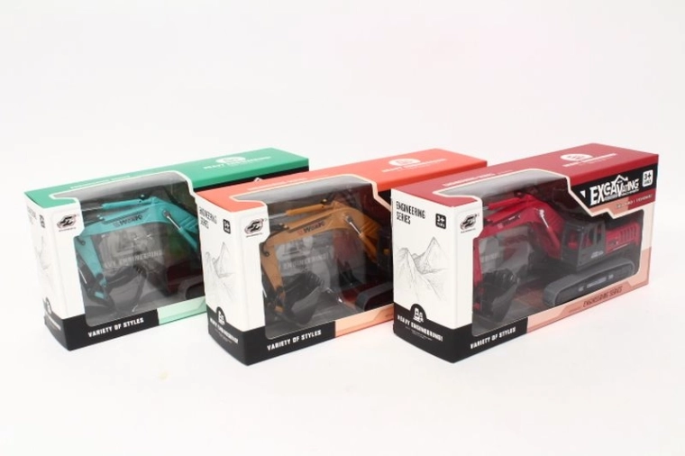 Metallmodell eines Baggers in einer Box