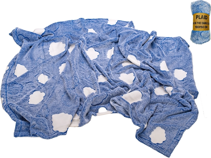 Leuchtende Mikrofleece-Decke Blau mit Wölkchen 100 × 150 cm