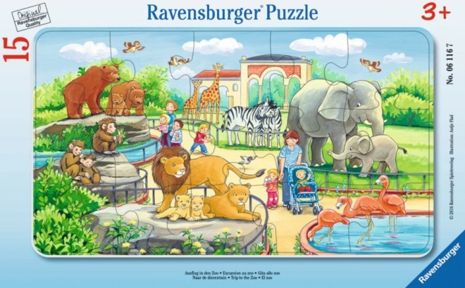 Ravensburger Kinderpuzzle im Rahmen, 15 Teile – Ausflug in den Zoo