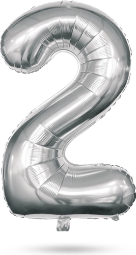 Folien-Geburtstagsballon Zahl 2, silber, 40 Zoll