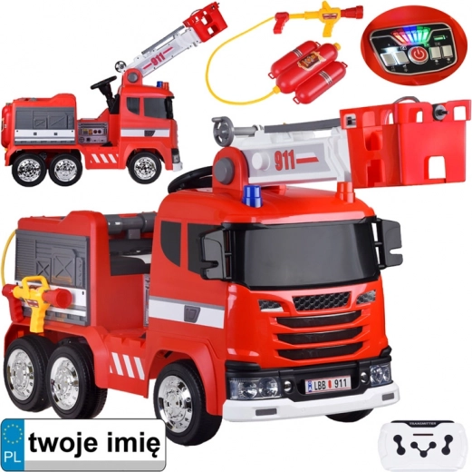Elektrisches Feuerwehrauto für Kinder mit Wasserspritze, Leiter und 12 V Fernsteuerung