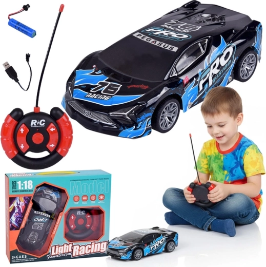 RC-Sportwagen mit beleuchtetem Karosserie-Body 1:18 – blau