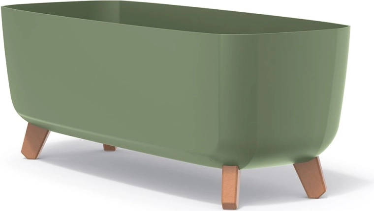 Rechteckiger Pflanzkasten auf Füßen 58 cm, erdig grün, recycelter Kunststoff