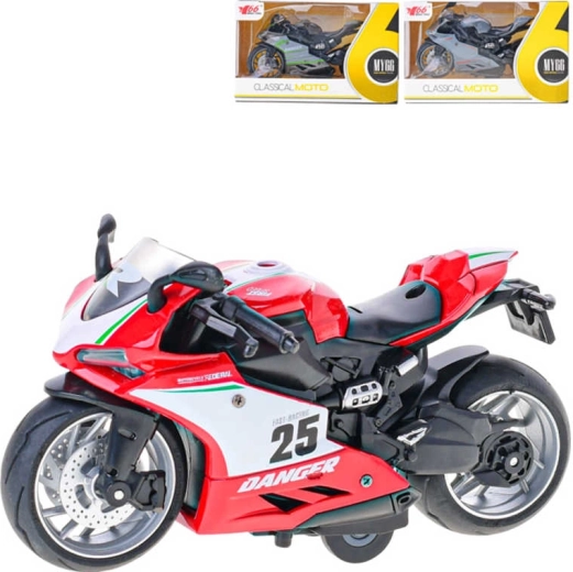 Metall-Rennmotorrad 14 cm 1:12 mit Rückzug in der Schachtel - 1 Stück