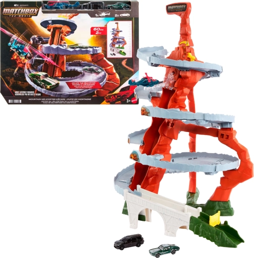 Matchbox The Movie – Bergjagd mit Helikopter Spielset (Rennstrecke + 2 Autos + Helikopter)