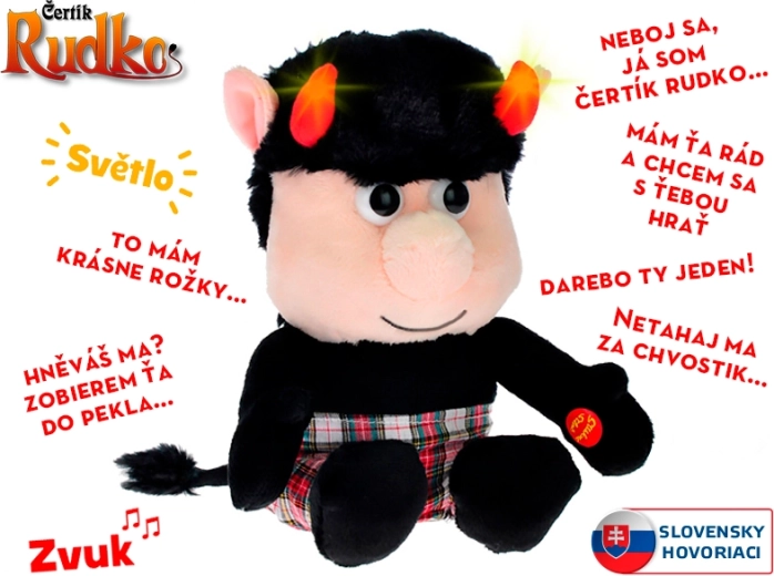 Interaktiver Plüsch-Teufelchen Rudko 20 cm mit leuchtenden Hörnern und slowakischen Phrasen