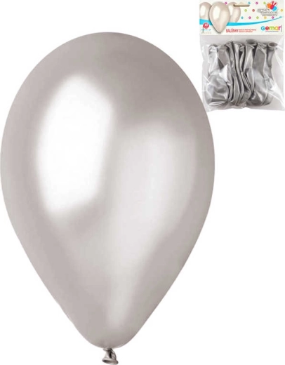 Gemar metallisch silberne Latexballons 26 cm – Set 10 Stk.