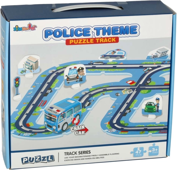 Kinder Polizei Autorennbahn Puzzle mit Fahrzeugen und Verkehrsschildern