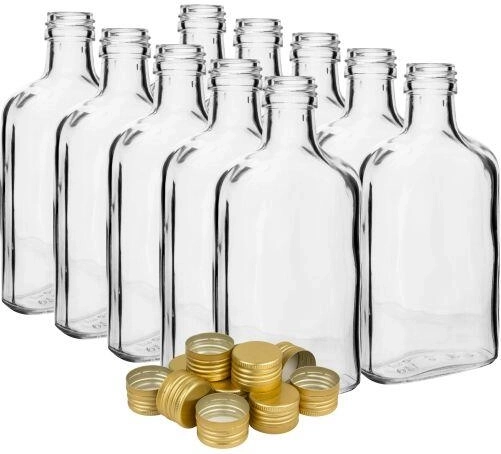 Glasflasche (Flachmann) 200 ml mit Verschluss, klar (Packung 10 Stk.)