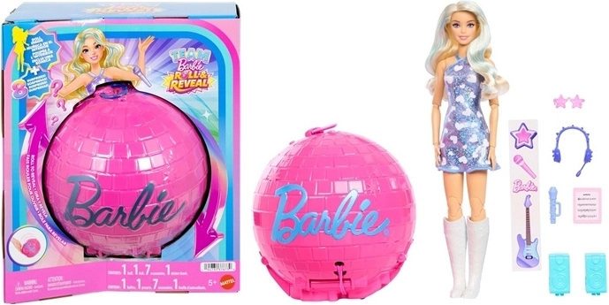 Barbie Team Roll and Reveal Popstar – Puppe in einer Überraschungskugel
